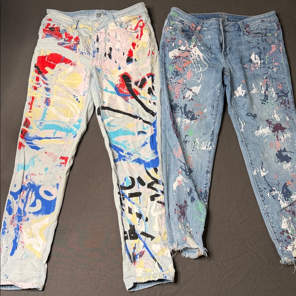 Soho Women’s Boyfriend Jeans - Light & Medium Wash with Multicolor Paint